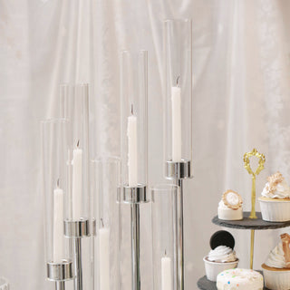 Stunning Silver 6 Arm Cluster Taper Candle Holder with Clear Glass Shades