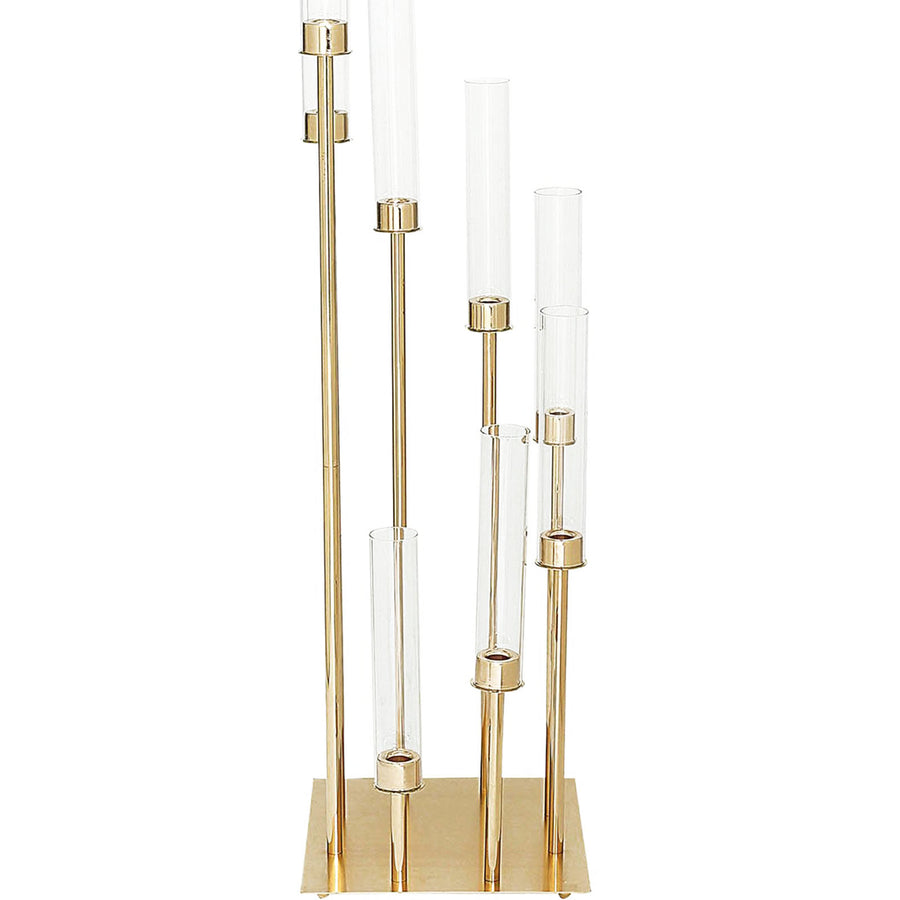 Gold 8 Arm Cluster Taper Candle Holder With Clear Glass Shades, Large Candle Arrangement#whtbkgd
