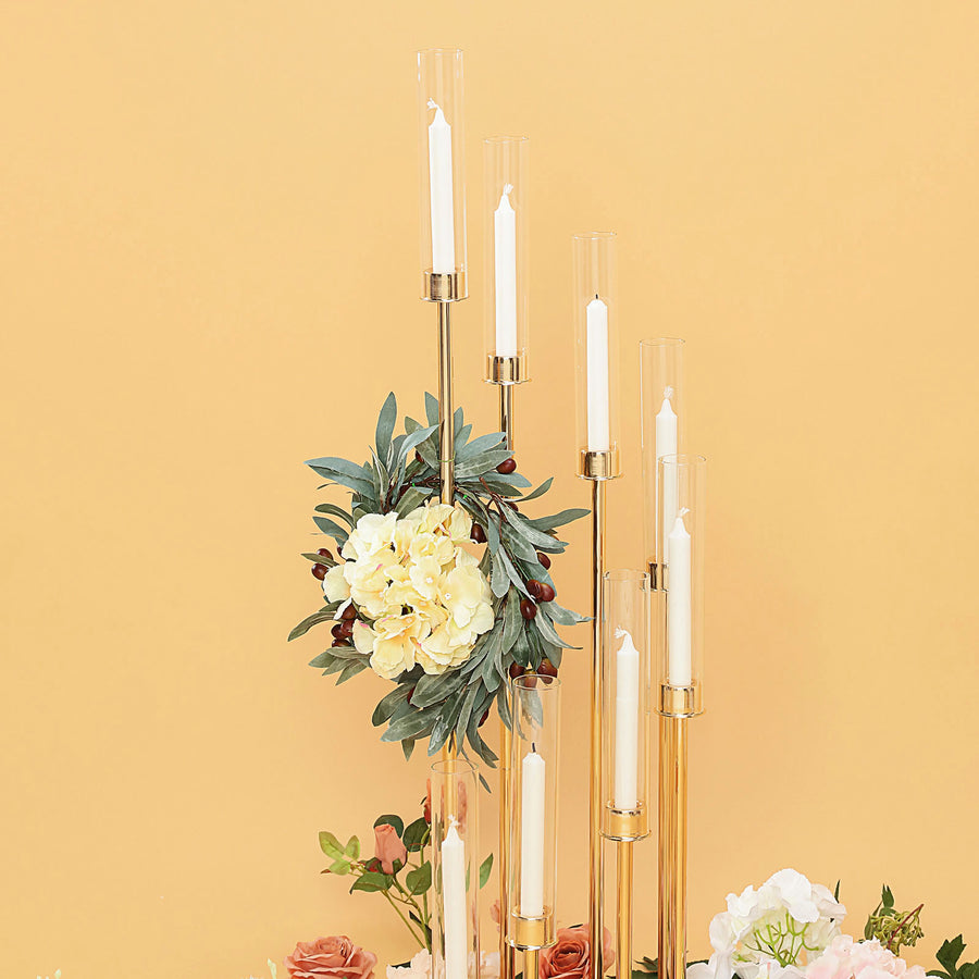 42inches Gold 8 Arm Cluster Taper Candle Holder With Clear Glass Shades, Large Candle Arrangement