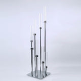 42inch Silver 8 Arm Cluster Taper Candle Holder With Clear Glass Shades, Large Candle Arrangement
