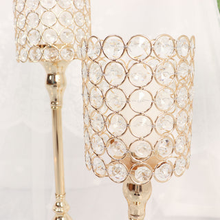 Create a Mesmerizing Ambiance with Gold Crystal Beaded Candle Stand Centerpieces