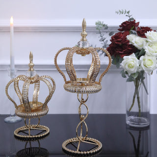 Elegant Gold Metal Jeweled Crown Votive Candle Holder Stand