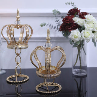 Elegant Gold Metal Jeweled Crown Votive Candle Holder Stand