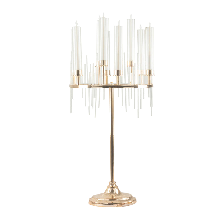 40inch Gold 9 Arm Round Taper Candlestick Candelabra With Clear Glass Shades, Metal Candle Holder#whtbkgd