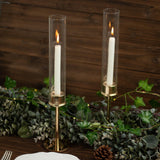 2 Pack | 16inch Gold Metal Glass Candle Stands, Candlestick Holders With Chimney Candle Shades