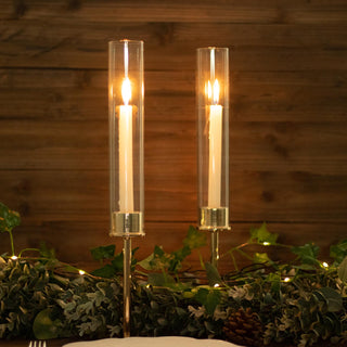 Stunning Gold Metal Clear Glass Hurricane Candle Stands