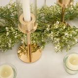 2 Pack | 16inch Gold Metal Glass Candle Stands, Candlestick Holders With Chimney Candle Shades