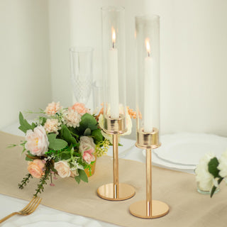 Elegant Gold Metal Clear Glass Hurricane Candle Stands
