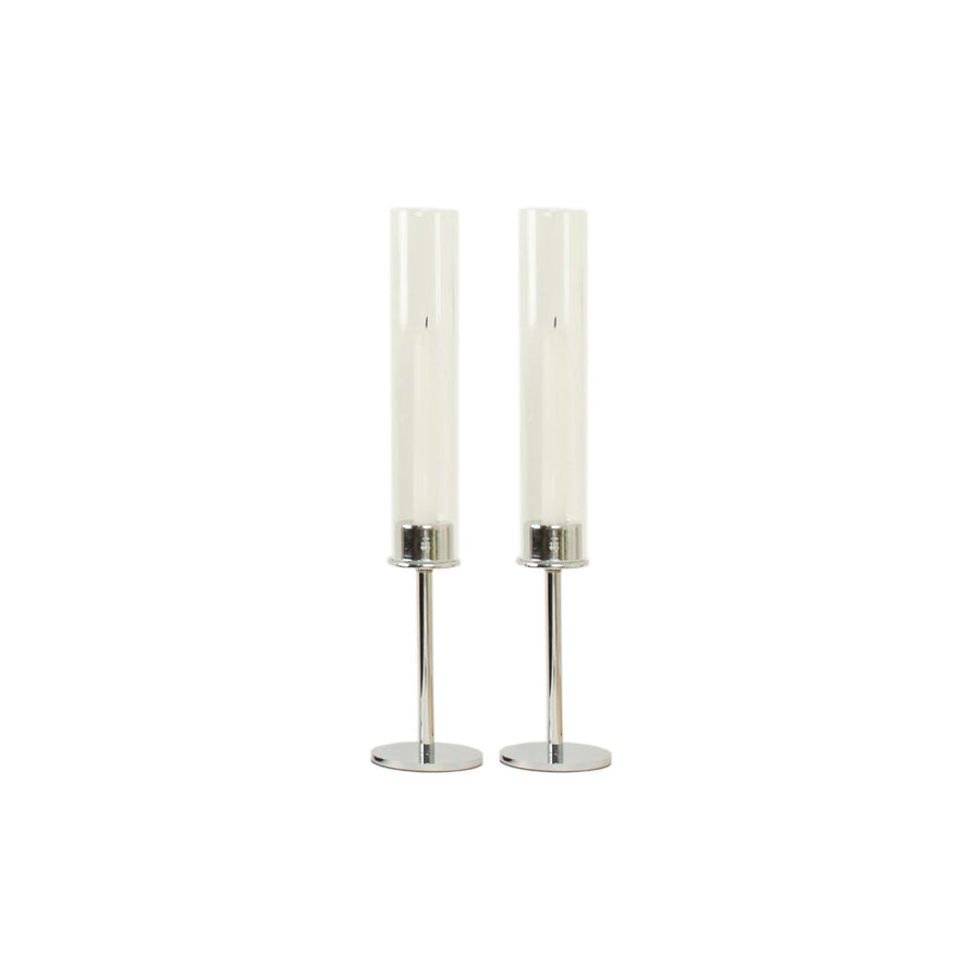 2 Pack | 16inch Silver Metal Clear Glass Hurricane Candle Stands With Glass Candle Shades#whtbkgd