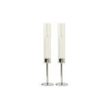 2 Pack | 16inch Silver Metal Clear Glass Hurricane Candle Stands With Glass Candle Shades#whtbkgd