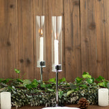 2 Pack | 16inch Silver Metal Clear Glass Hurricane Candle Stands With Glass Chimney Candle Shades
