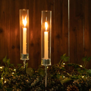 Stunning Silver Metal Clear Glass Hurricane Candle Stands