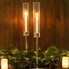 2 Pack | 20inch Gold Metal Clear Glass Hurricane Candle Stands With Glass Chimney Candle Shades