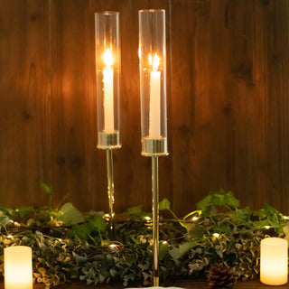 Versatile Gold Metal Clear Glass Hurricane Candle Stands