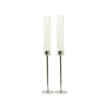2 Pack | 20inch Silver Metal Clear Glass Hurricane Candle Stands With Glass Chimney Shades#whtbkgd
