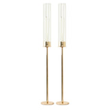 2 Pack | 24inch Gold Metal Clear Glass Hurricane Candle Stands, With Glass Chimney Candle Shades#whtbkgd