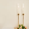 2 Pack | 24inch Gold Metal Clear Glass Hurricane Candle Stands, With Glass Chimney Candle Shades