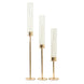 Set of 3 | Gold Metal Clear Glass Hurricane Candle Stands With Glass Chimney Candle Shades#whtbkgd