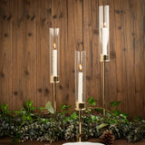Set of 3 | Gold Metal Clear Glass Hurricane Candle Stands With Glass Chimney Candle Shades