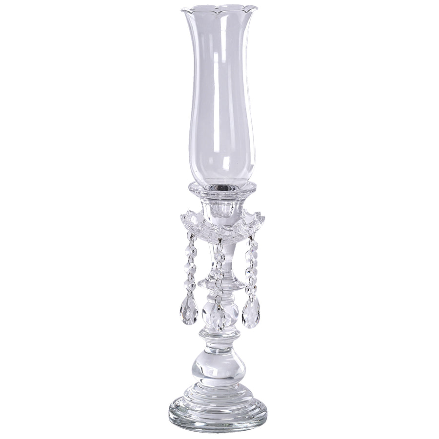 Premium Crystal Glass Hurricane Candle Taper Candlestick Holder With Chandelier Chains#whtbkgd