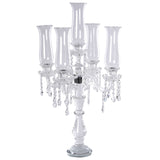 32inch 5 Arm Premium Crystal Glass Taper Candle Holder Candelabra With Chandelier Chains#whtbkgd