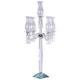 40inch 5 Arm Premium Crystal Glass Taper Candle Holder Candelabra With Chandelier Chains#whtbkgd
