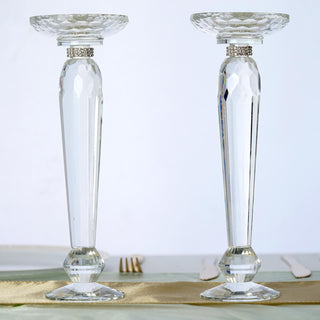 Elegant and Sparkling Crystal Glass Pillar Candle Holder Stands
