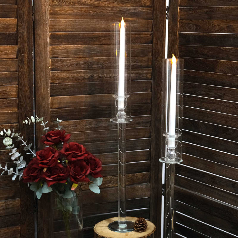 2 Pack | 26inch Tall Clear Crystal Glass Hurricane Taper Candle Holders