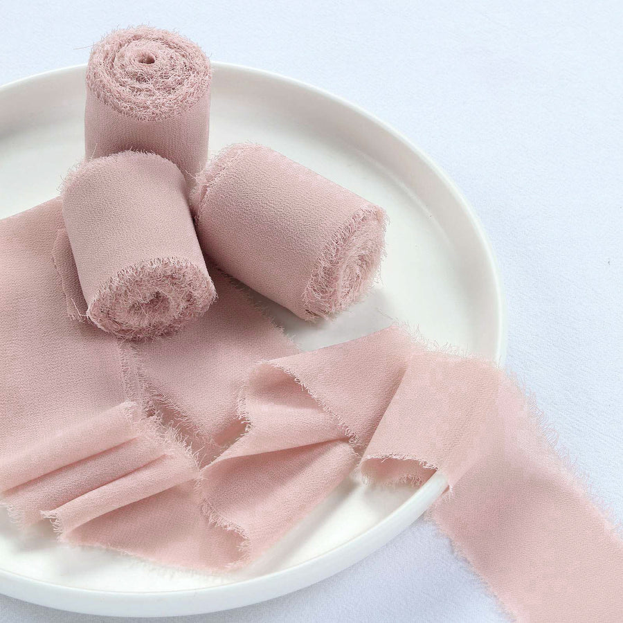 Rose Gold Silk-Like Chiffon Linen Ribbon Roll For Bouquets, Wedding Invitations Gift Wrapping