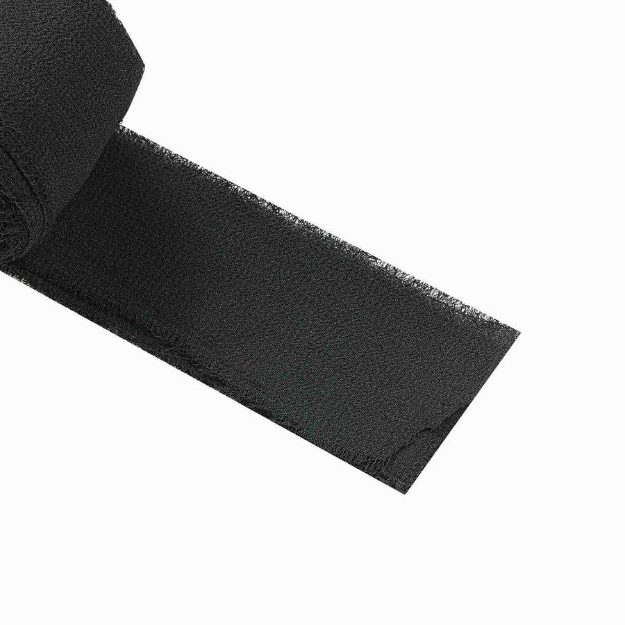 6yd Black Silk-Like Chiffon Linen Ribbon Roll For Bouquets, Wedding Invitations Gift Wrapping