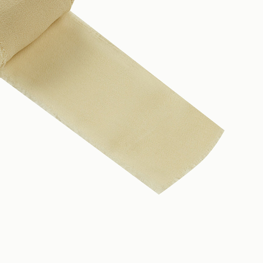 6yd Champagne Silk-Like Chiffon Linen Ribbon Roll For Bouquets, Wedding Invitations Gift Wrapping