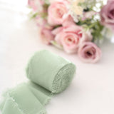 2 Pack | 6yds Sage Green Silk-Like Chiffon Ribbon Roll, DIY Wedding Bouquet Linen Wrap