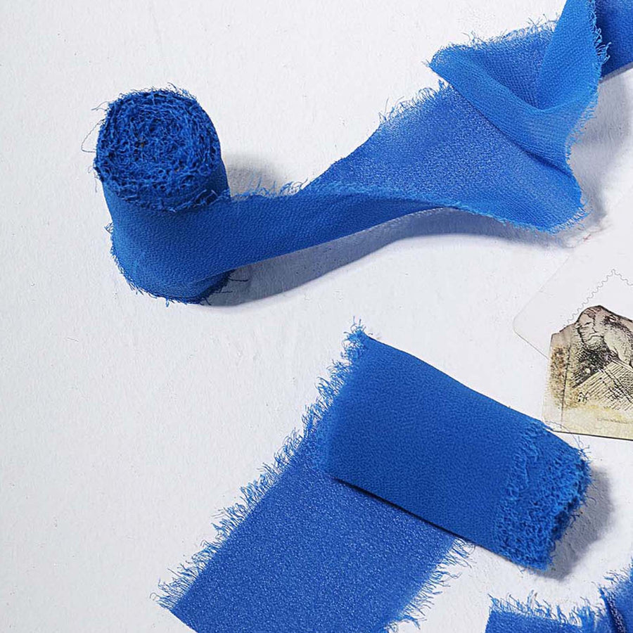 6yd Royal Blue Silk-Like Chiffon Linen Ribbon Roll For Bouquets, Wedding Invitations Gift Wrapping