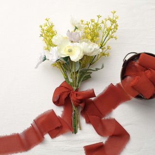 Terracotta (Rust) Silk-Like Chiffon Ribbon for Stunning DIY Wedding Bouquets and Linen Wraps