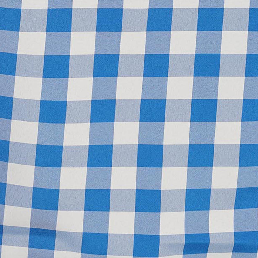 Buffalo Plaid Tablecloth | 120 inch Round | White/Blue | Checkered Gingham Polyester Tablecloth#whtbkgd