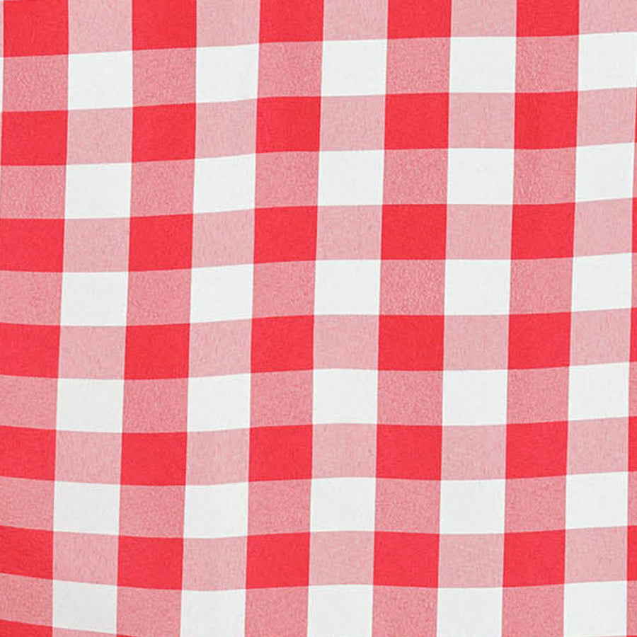 Buffalo Plaid Tablecloths | 70" Round | White/Red | Checkered Gingham Polyester Tablecloth#whtbkgd