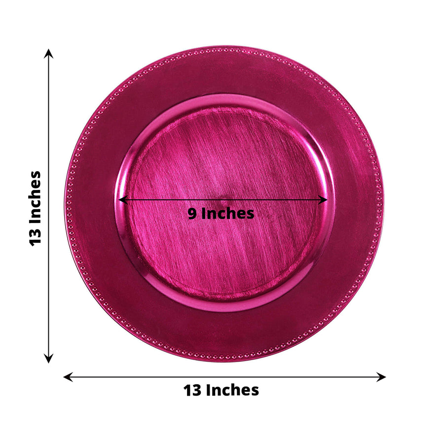 6 Pack 13inch Beaded Hot Pink Acrylic Charger Plate, Plastic Round Dinner Charger Event