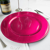 6 Pack 13inch Beaded Hot Pink Acrylic Charger Plate, Plastic Round Dinner Charger Event