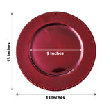 6 Pack 13inch Beaded Burgundy Acrylic Charger Plate, Plastic Round Dinner Charger Event