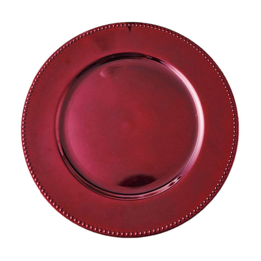 6 Pack 13inch Beaded Burgundy Acrylic Charger Plate, Plastic Round Dinner Charger Event#whtbkgd
