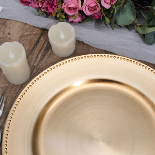 Enhance Your Tabletop Decor with the 6 Pack 13" Beaded Gold Acrylic Charger Plate