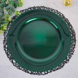 Add Elegance to Your Table with the 6 Pack 13" Beaded Hunter Emerald Green Acrylic Charger Plate