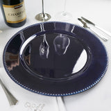 6 Pack 13inch Beaded Navy Blue Acrylic Charger Plate, Plastic Round Dinner Charger Event