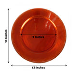 6 Pack 13inch Beaded Orange Acrylic Charger Plate, Plastic Round Dinner Charger 
