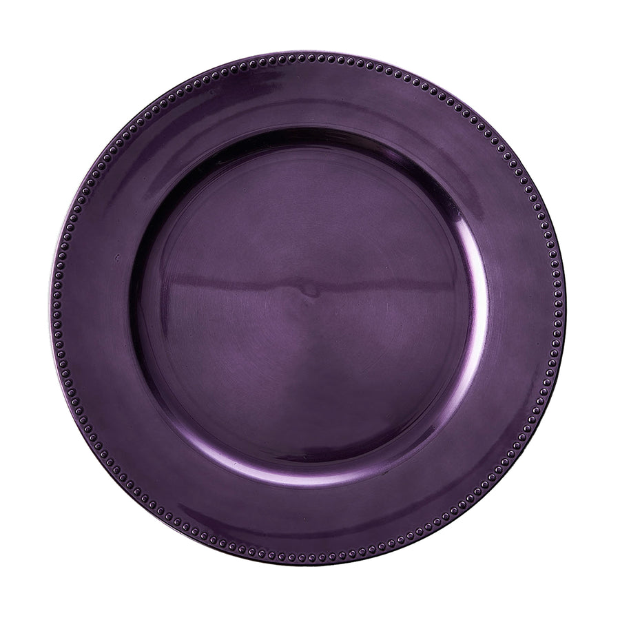 6 Pack 13inch Beaded Purple Acrylic Charger Plate, Plastic Round Dinner Charger#whtbkgd