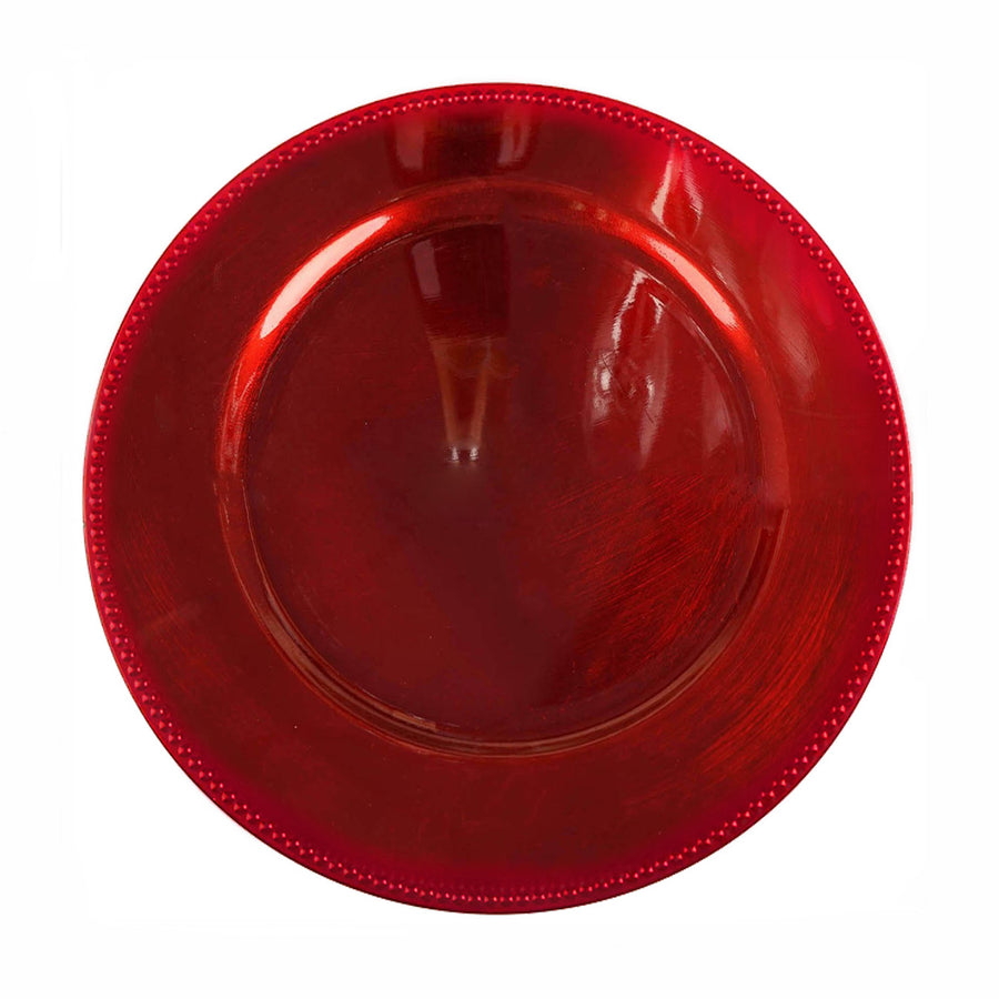6 Pack 13inch Beaded Red Acrylic Charger Plate, Plastic Round Dinner Charger Event Tabletop#whtbkgd