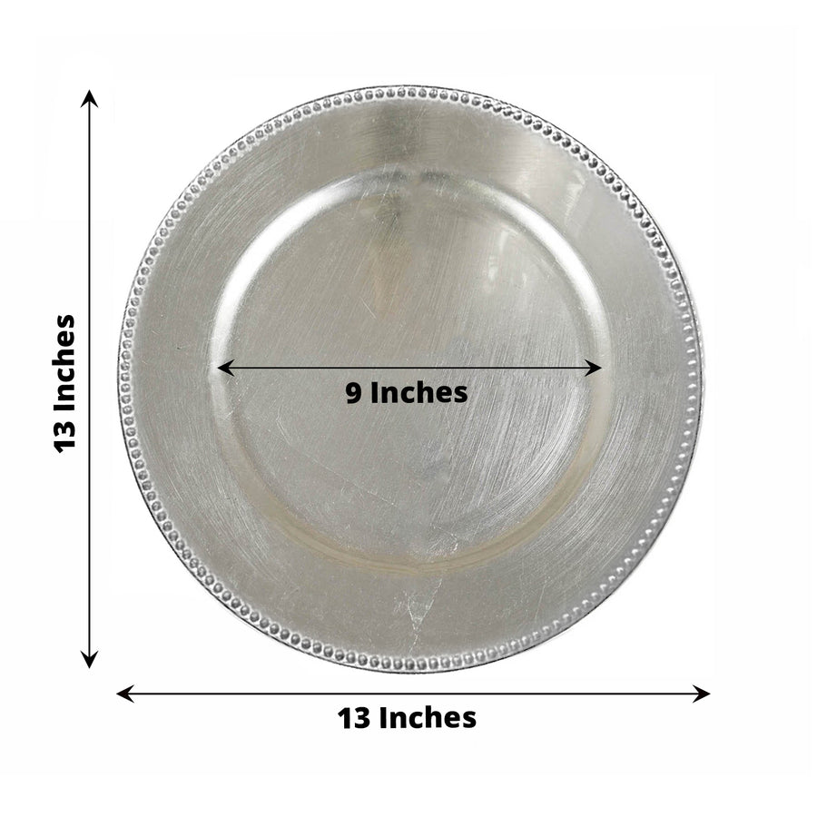 6 Pack 13inch Beaded Silver Acrylic Charger Plate, Plastic Round Dinner Charger