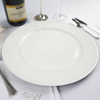 Elevate Your Table Settings with the 6 Pack 13" Beaded White Acrylic Charger Plate