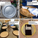 6 Pack | 13inch Gold Embossed Wood Grain Round Acrylic Charger Plates