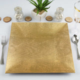 6 Pack | 12inch Gold Square Embossed Wood Grain Acrylic Charger Plates, Boho Chic Table Decor